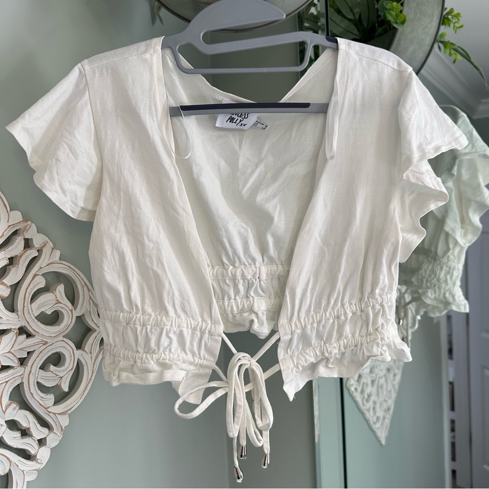 Princess Polly White Ruffled Tie-Front Top